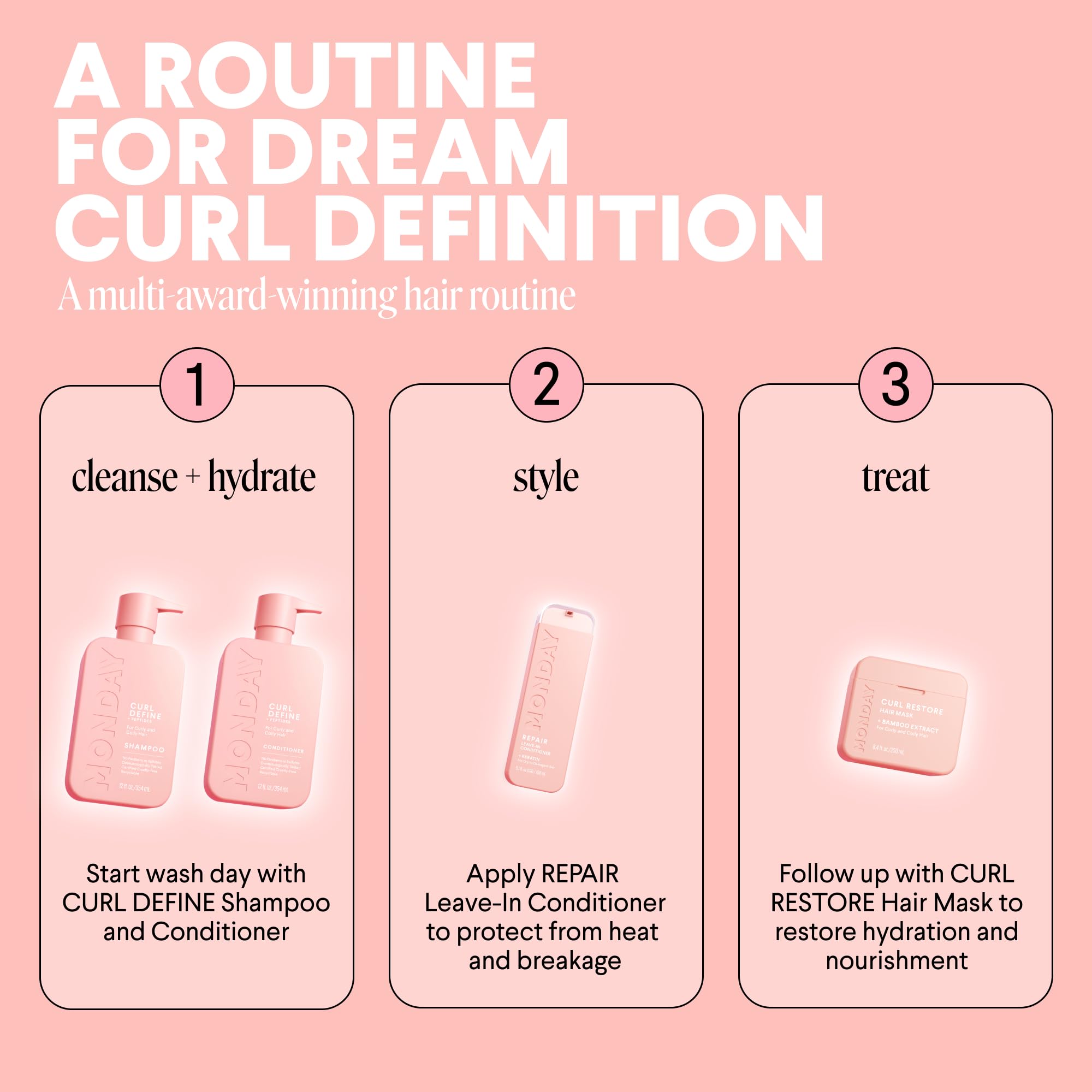 MONDAY HAIRCARE Curl Define Shampoo + Conditioner Set (2 Count) 12 oz Each Nourishes Curls, Tames Frizz, Coconut Oil and Shea Butter Enhance Shine, 100% Recyclable Bottle - Image 9