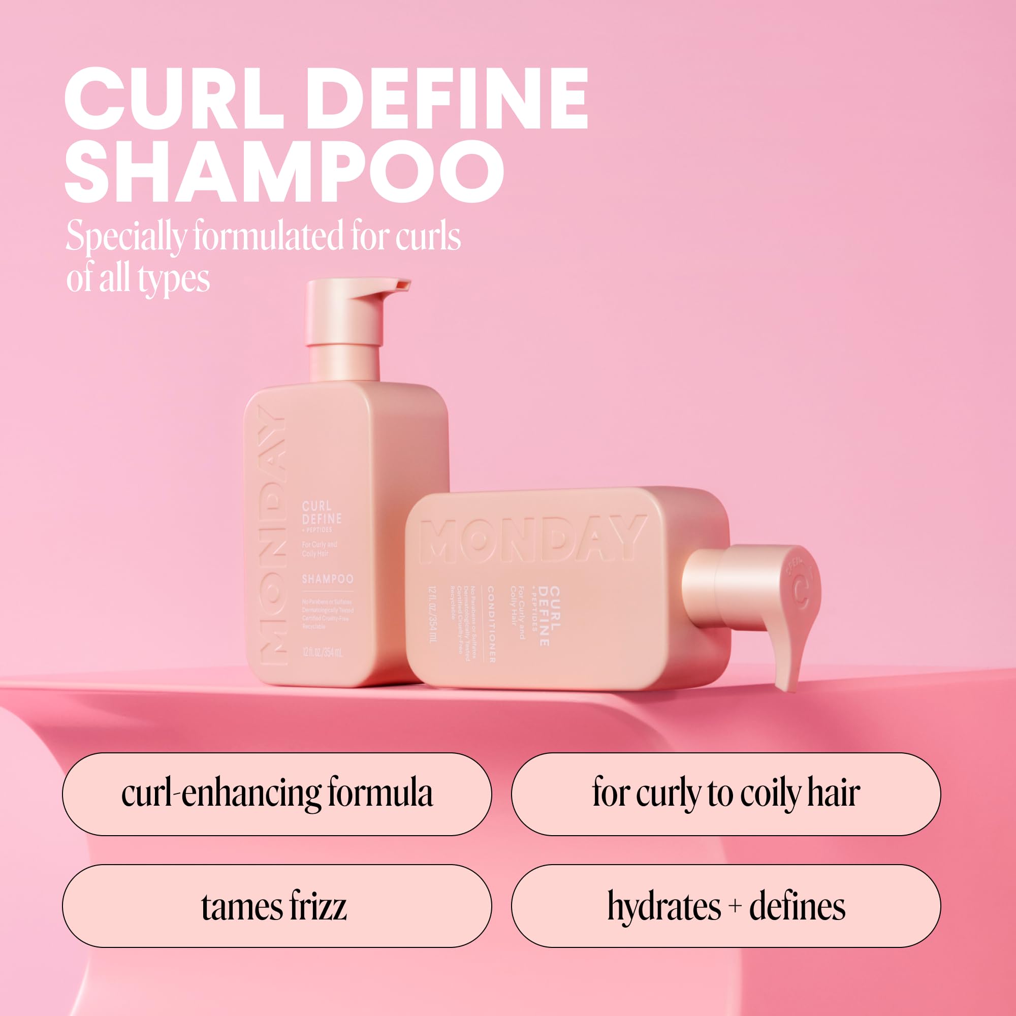 MONDAY HAIRCARE CURL DEFINE Shampoo with Peptides, Coconut Oil & Provitamin B5 for Curls of All Types 354 mL - Image 3