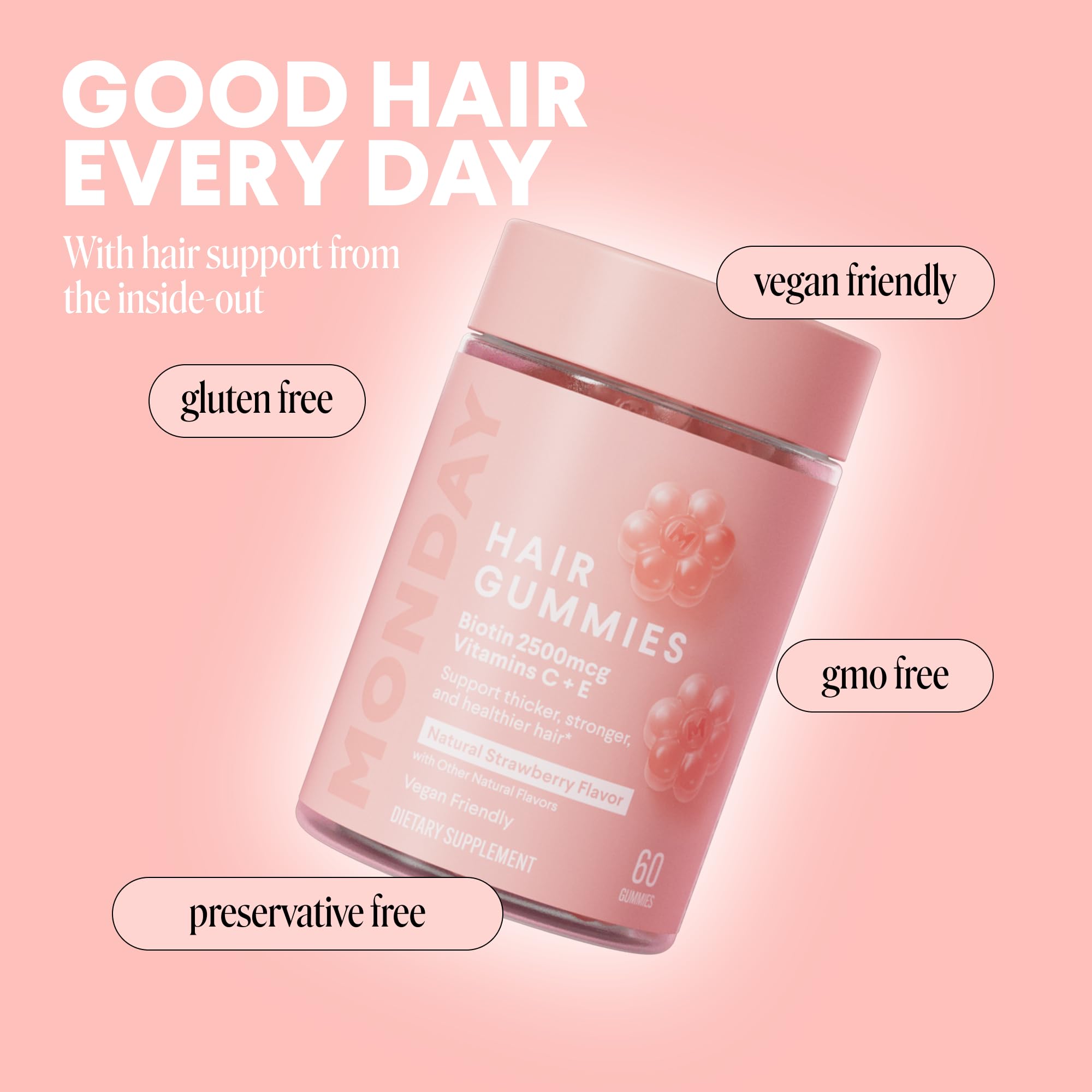 MONDAY HAIRCARE Hair Gummies with 2500 mcg Biotin, Vitamin C & Vitiman E for Thicker, Stronger and Healthier Hair 60ct - Image 6