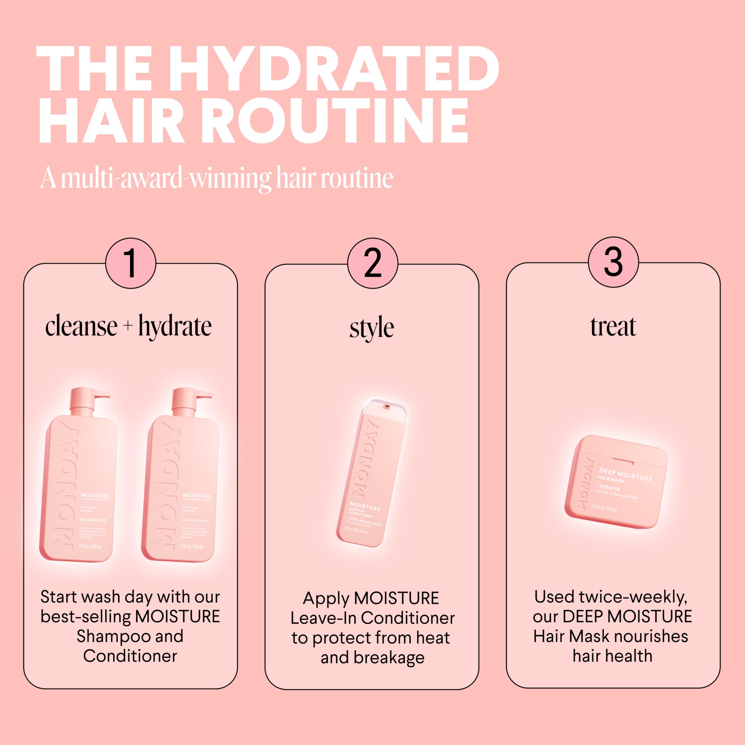 MONDAY HAIRCARE Moisture Shampoo + Conditioner Bathroom Set (2 Count) 27 oz Each for Dry, Coarse, Stressed, Frizzy Hair, Made with Coconut Oil, Rice Protein, Shea Butter and Vitamin E - Image 9