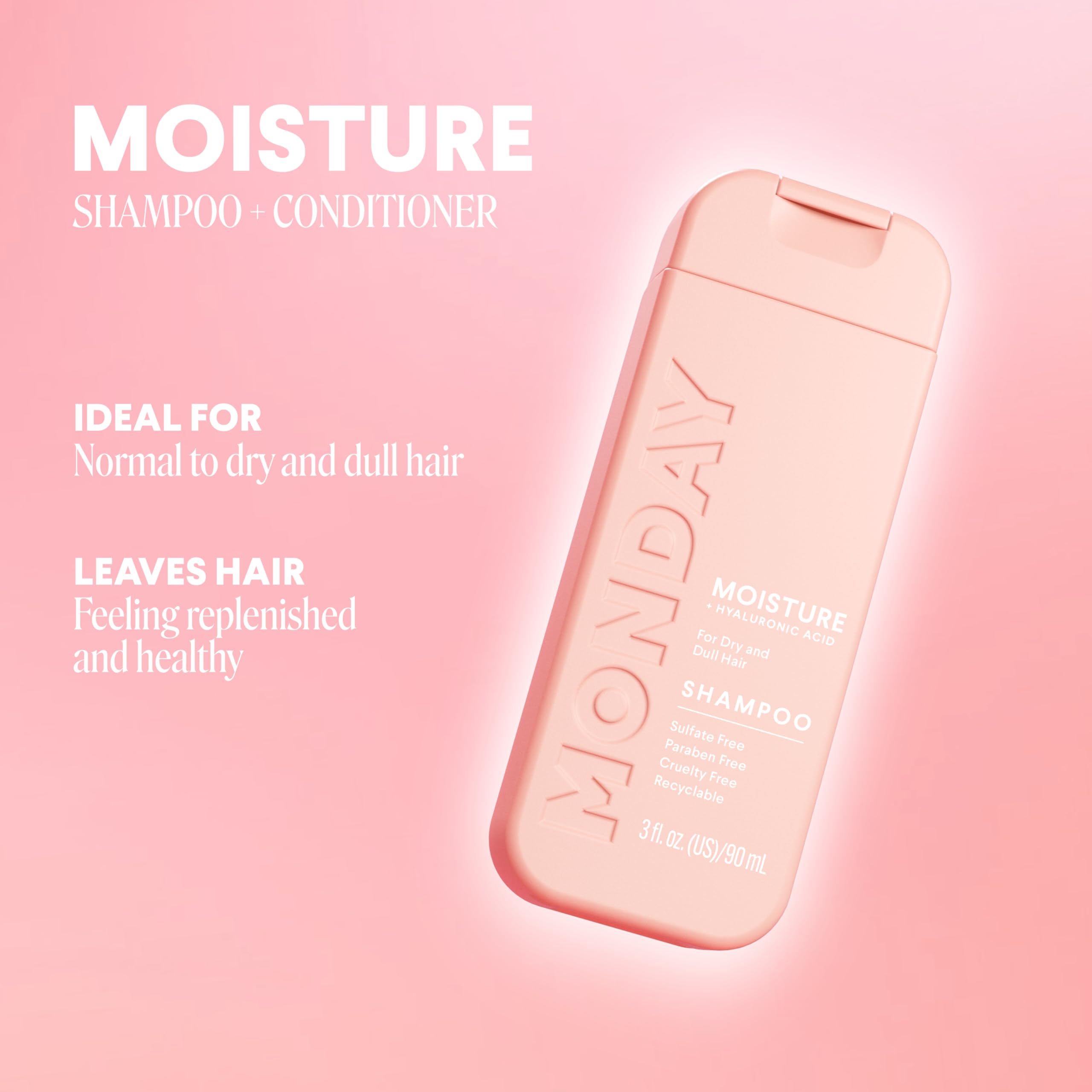 MONDAY Haircare MOISTURE Shampoo + Conditioner with Hyaluronic Acid & Shea Butter for Dry & Dull Hair 90 mL (Dual Set) - Image 3