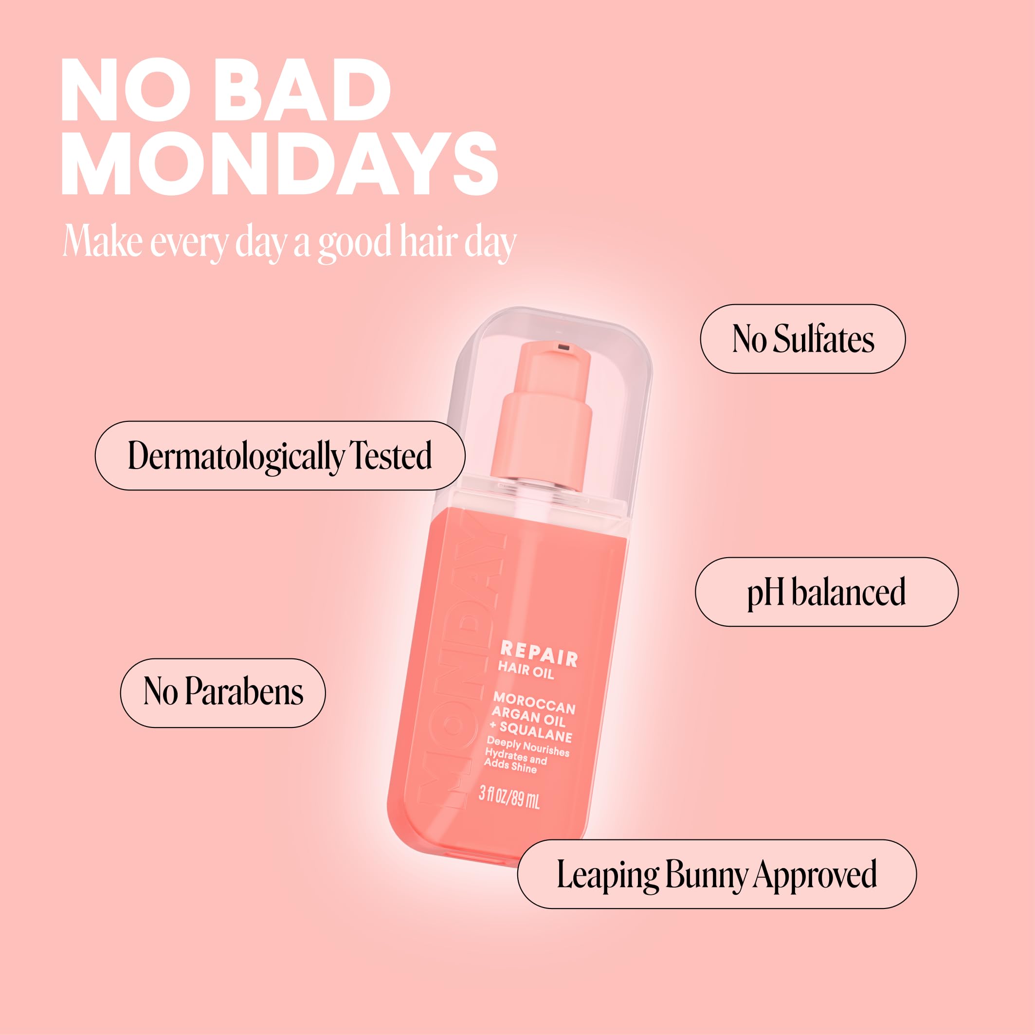 MONDAY HAIRCARE REPAIR Hair Oil with Moroccan Argan Oil & Squalane – 3 oz, Deeply Nourishes, Hydrates, and Adds Shine(Pack of 2) - Image 6