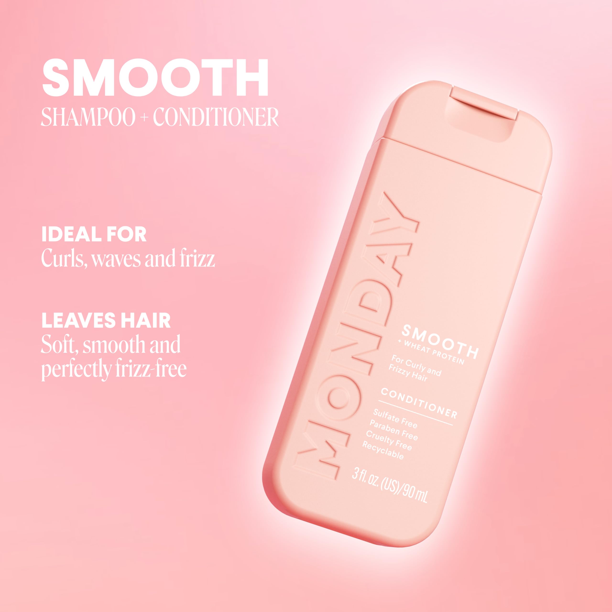 MONDAY Haircare SMOOTH Shampoo + Conditioner with Wheat Protein & Avocado Oil for Frizz-Prone Hair 90 mL (Dual Set) - Image 3