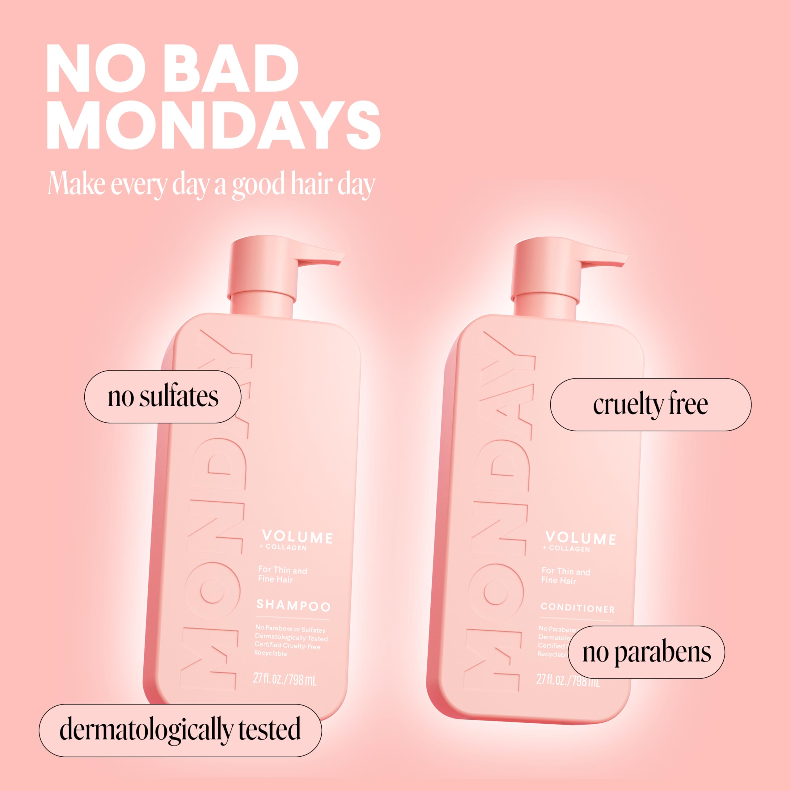 MONDAY HAIRCARE Volume Shampoo + Conditioner Set (2 Count) 27 oz. For Thin, Fine, and Oily Hair Made with Coconut Oil, Ginger Extract, and Vitamin E 100% Recyclable Bottle - Image 6
